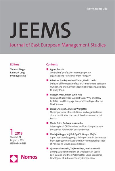 Cover of Volume: JEEMS Journal of East European Management Studies Volume 24 (2019), Edition 1