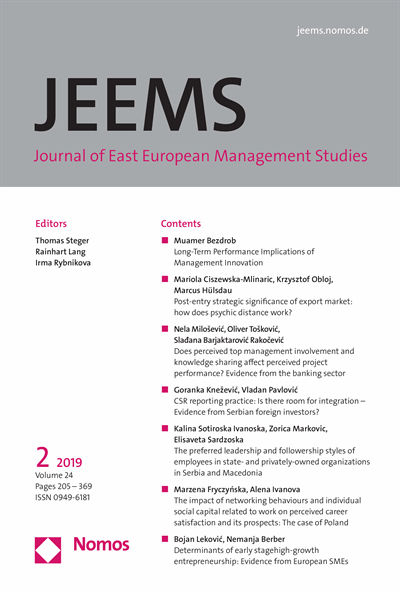 Cover of Volume: JEEMS Journal of East European Management Studies Volume 24 (2019), Edition 2