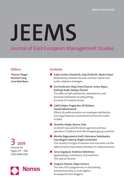 Cover of Volume: JEEMS Journal of East European Management Studies Volume 24 (2019), Edition 3