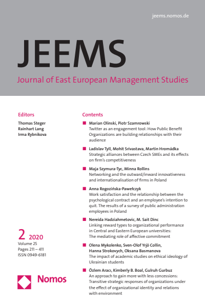 Cover der Ausgabe: JEEMS Journal of East European Management Studies Jahrgang 25 (2020), Heft 2