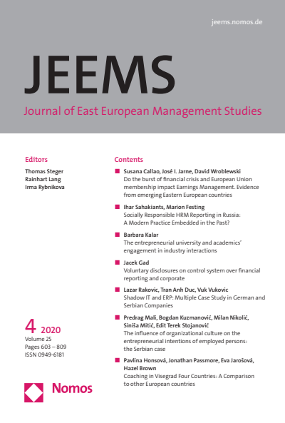 Cover of Volume: JEEMS Journal of East European Management Studies Volume 25 (2020), Edition 4