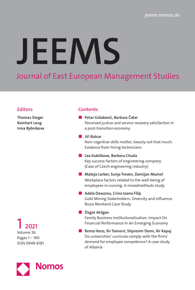 Cover of Volume: JEEMS Journal of East European Management Studies Volume 26 (2021), Edition 1