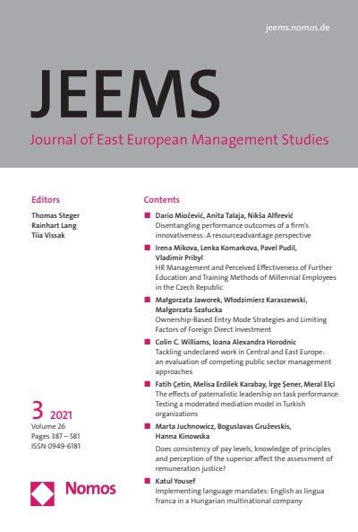 Cover of Volume: JEEMS Journal of East European Management Studies Volume 26 (2021), Edition 3
