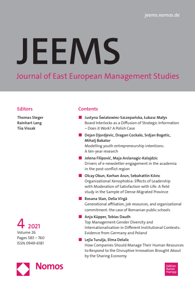 Cover of Volume: JEEMS Journal of East European Management Studies Volume 26 (2021), Edition 4