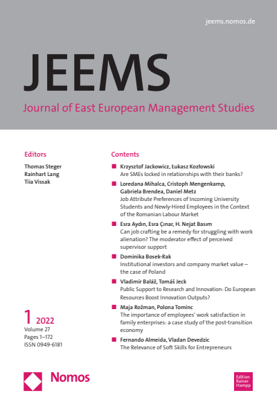 Cover of Volume: JEEMS Journal of East European Management Studies Volume 27 (2022), Edition 1