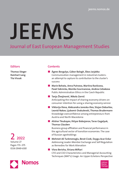 Cover der Ausgabe: JEEMS Journal of East European Management Studies Jahrgang 27 (2022), Heft 2