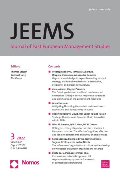 Cover of Volume: JEEMS Journal of East European Management Studies Volume 27 (2022), Edition 3