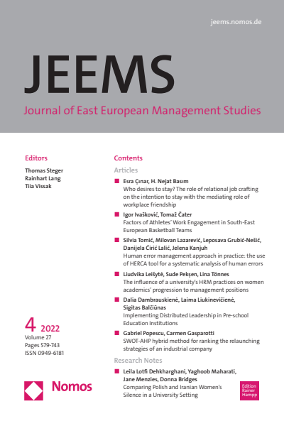 Cover of Volume: JEEMS Journal of East European Management Studies Volume 27 (2022), Edition 4
