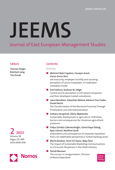 Cover der Ausgabe: JEEMS Journal of East European Management Studies Jahrgang 28 (2023), Heft 2