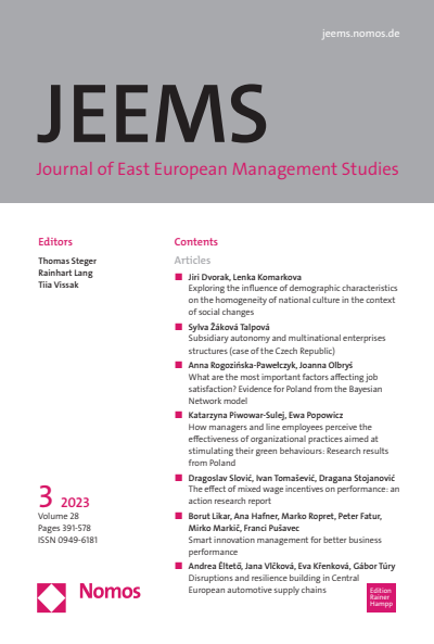 Cover der Ausgabe: JEEMS Journal of East European Management Studies Jahrgang 28 (2023), Heft 3