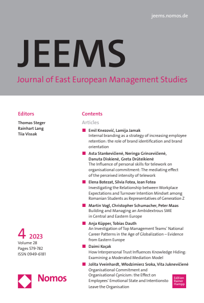 Cover der Ausgabe: JEEMS Journal of East European Management Studies Jahrgang 28 (2023), Heft 4
