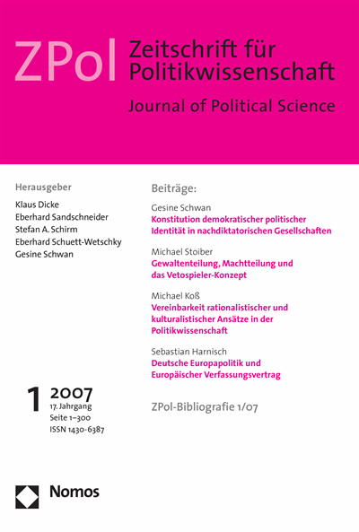 Cover der Ausgabe: ZPol Zeitschrift für Politikwissenschaft Jahrgang 17 (2007), Heft 1