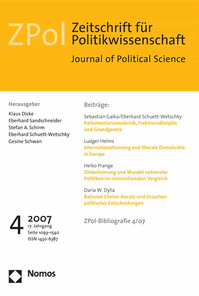 Cover der Ausgabe: ZPol Zeitschrift für Politikwissenschaft Jahrgang 17 (2007), Heft 4