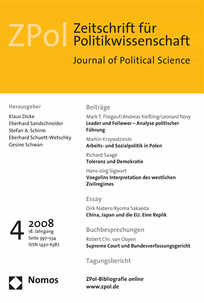Cover der Ausgabe: ZPol Zeitschrift für Politikwissenschaft Jahrgang 18 (2008), Heft 4