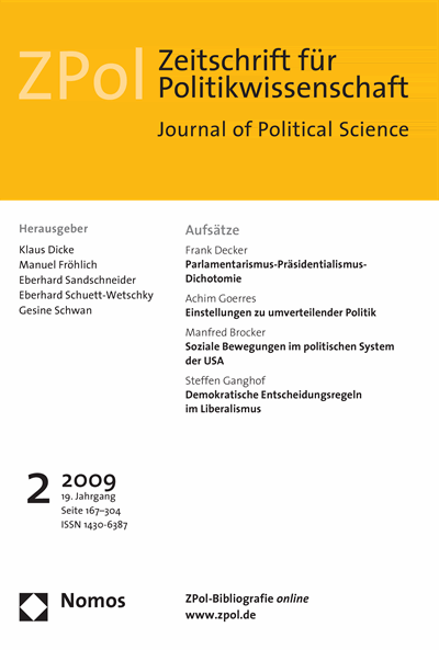 Cover der Ausgabe: ZPol Zeitschrift für Politikwissenschaft Jahrgang 19 (2009), Heft 2