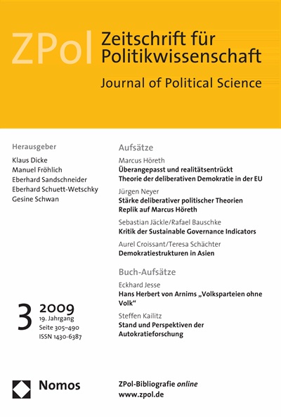 Cover der Ausgabe: ZPol Zeitschrift für Politikwissenschaft Jahrgang 19 (2009), Heft 3