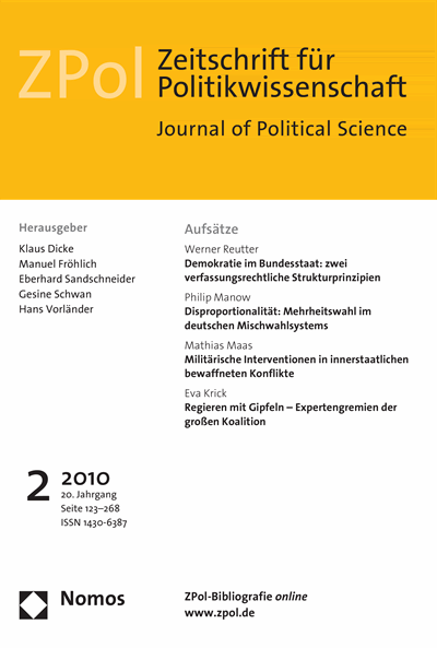 Cover der Ausgabe: ZPol Zeitschrift für Politikwissenschaft Jahrgang 20 (2010), Heft 2