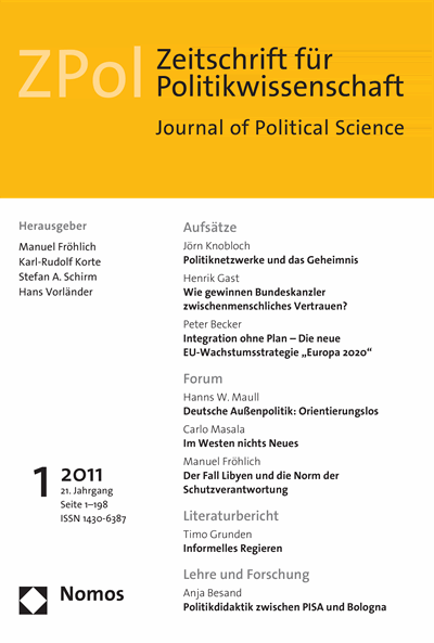 Cover der Ausgabe: ZPol Zeitschrift für Politikwissenschaft Jahrgang 21 (2011), Heft 1