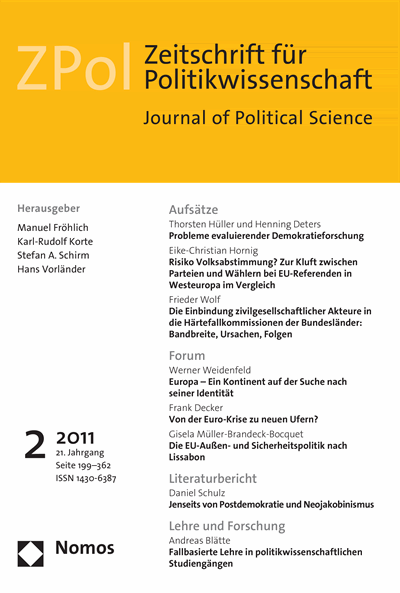 Cover der Ausgabe: ZPol Zeitschrift für Politikwissenschaft Jahrgang 21 (2011), Heft 2