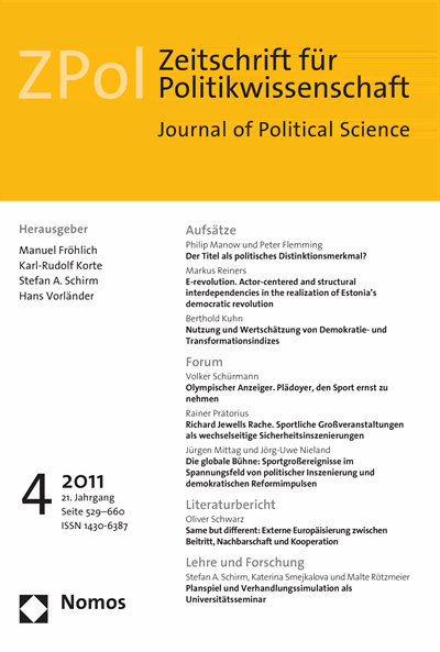 Cover der Ausgabe: ZPol Zeitschrift für Politikwissenschaft Jahrgang 21 (2011), Heft 4