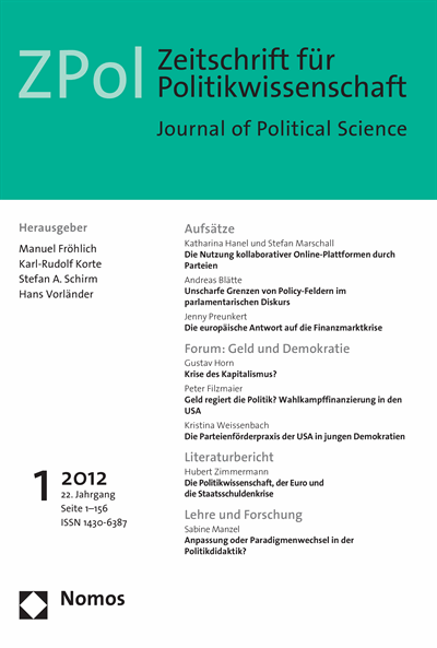 Cover der Ausgabe: ZPol Zeitschrift für Politikwissenschaft Jahrgang 22 (2012), Heft 1