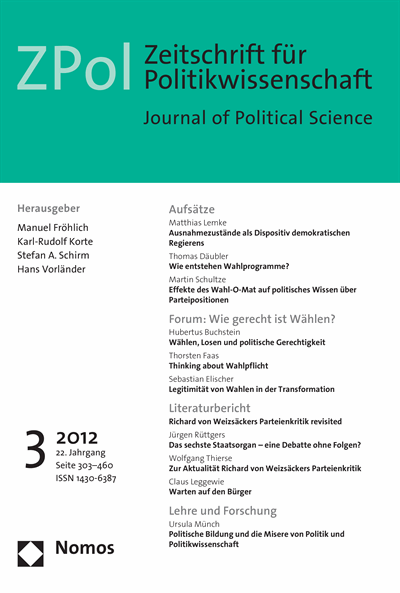 Cover der Ausgabe: ZPol Zeitschrift für Politikwissenschaft Jahrgang 22 (2012), Heft 3