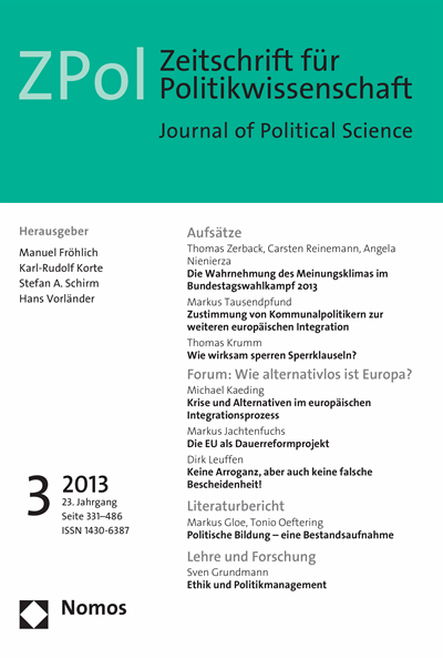Cover der Ausgabe: ZPol Zeitschrift für Politikwissenschaft Jahrgang 23 (2013), Heft 3