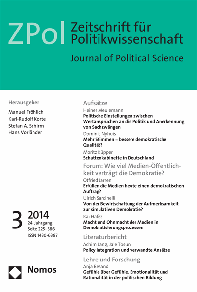 Cover der Ausgabe: ZPol Zeitschrift für Politikwissenschaft Jahrgang 24 (2014), Heft 3
