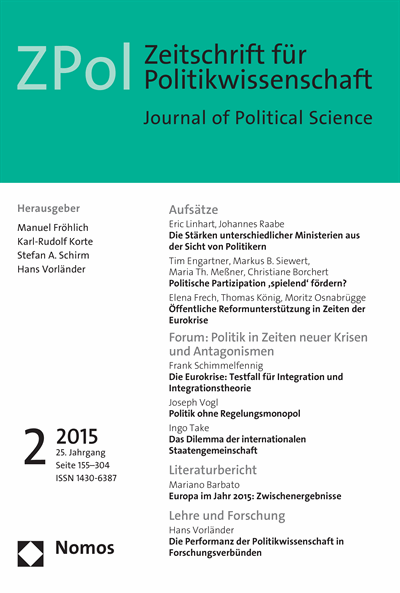 Cover der Ausgabe: ZPol Zeitschrift für Politikwissenschaft Jahrgang 25 (2015), Heft 2