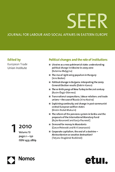 Cover der Ausgabe: SEER Journal for Labour and Social Affairs in Eastern Europe Jahrgang 13 (2010), Heft 1
