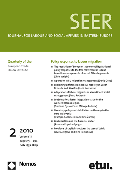 Cover of Volume: SEER Journal for Labour and Social Affairs in Eastern Europe Volume 13 (2010), Edition 2