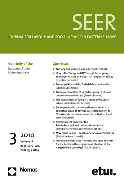 Cover of Volume: SEER Journal for Labour and Social Affairs in Eastern Europe Volume 13 (2010), Edition 3