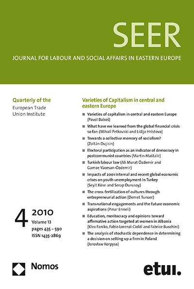 Cover of Volume: SEER Journal for Labour and Social Affairs in Eastern Europe Volume 13 (2010), Edition 4