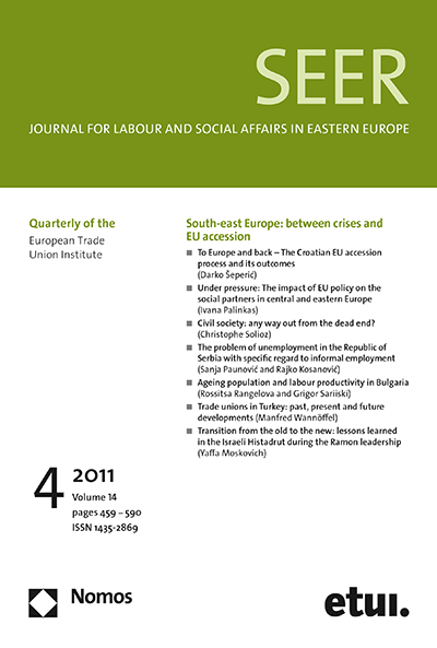Cover der Ausgabe: SEER Journal for Labour and Social Affairs in Eastern Europe Jahrgang 14 (2011), Heft 4