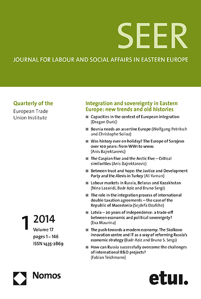 Cover der Ausgabe: SEER Journal for Labour and Social Affairs in Eastern Europe Jahrgang 17 (2014), Heft 1