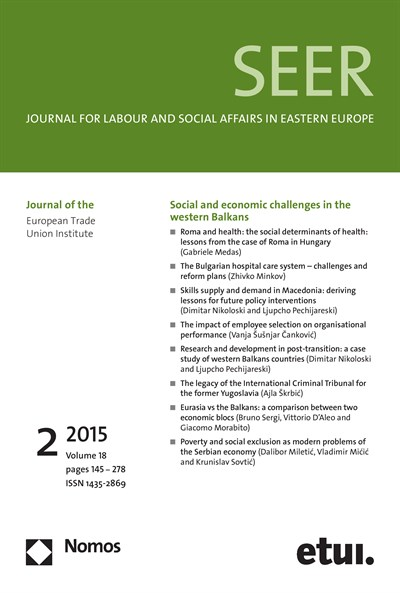 Cover der Ausgabe: SEER Journal for Labour and Social Affairs in Eastern Europe Jahrgang 18 (2015), Heft 2