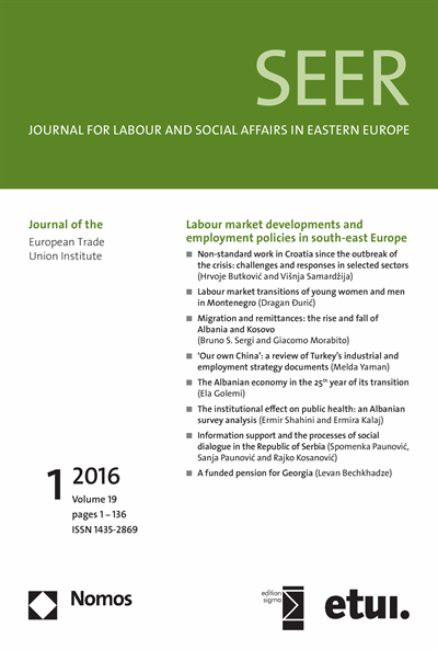 Cover der Ausgabe: SEER Journal for Labour and Social Affairs in Eastern Europe Jahrgang 19 (2016), Heft 1