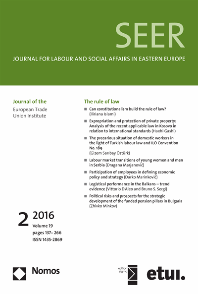 Cover der Ausgabe: SEER Journal for Labour and Social Affairs in Eastern Europe Jahrgang 19 (2016), Heft 2