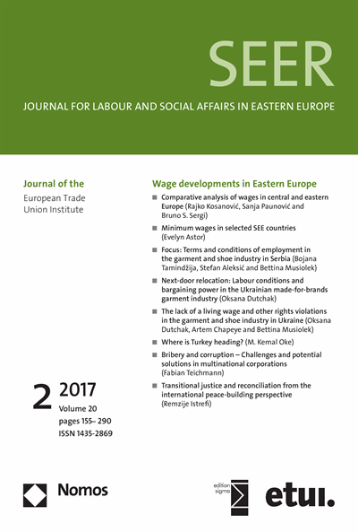 Cover der Ausgabe: SEER Journal for Labour and Social Affairs in Eastern Europe Jahrgang 20 (2017), Heft 2
