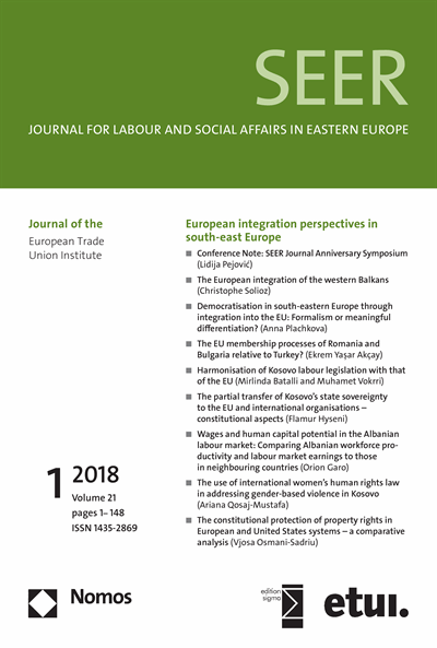 Cover der Ausgabe: SEER Journal for Labour and Social Affairs in Eastern Europe Jahrgang 21 (2018), Heft 1