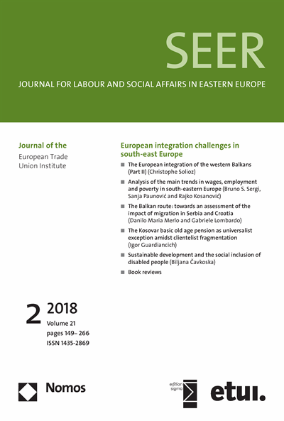 Cover der Ausgabe: SEER Journal for Labour and Social Affairs in Eastern Europe Jahrgang 21 (2018), Heft 2