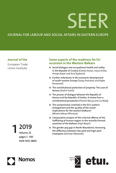 Cover der Ausgabe: SEER Journal for Labour and Social Affairs in Eastern Europe Jahrgang 22 (2019), Heft 1