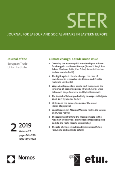 Cover der Ausgabe: SEER Journal for Labour and Social Affairs in Eastern Europe Jahrgang 22 (2019), Heft 2