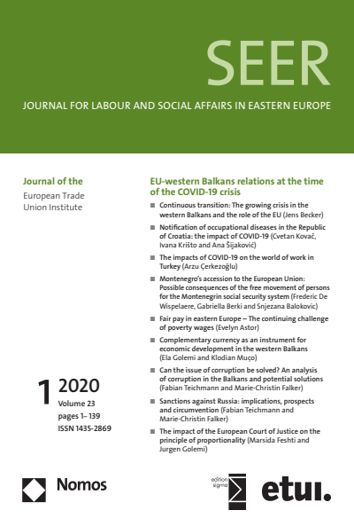 Cover of Volume: SEER Journal for Labour and Social Affairs in Eastern Europe Volume 23 (2020), Edition 1
