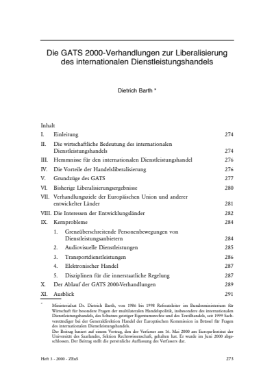 Cover der Ausgabe: ZEuS Zeitschrift für Europarechtliche Studien Jahrgang 3 (2000), Heft 3