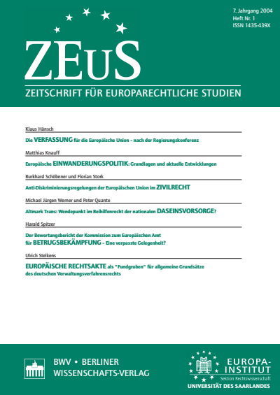Cover der Ausgabe: ZEuS Zeitschrift für Europarechtliche Studien Jahrgang 7 (2004), Heft 1