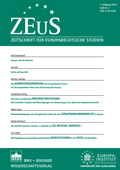 Cover der Ausgabe: ZEuS Zeitschrift für Europarechtliche Studien Jahrgang 7 (2004), Heft 2