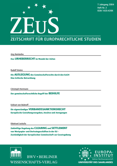 Cover der Ausgabe: ZEuS Zeitschrift für Europarechtliche Studien Jahrgang 7 (2004), Heft 3