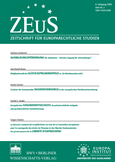 Cover der Ausgabe: ZEuS Zeitschrift für Europarechtliche Studien Jahrgang 8 (2005), Heft 2