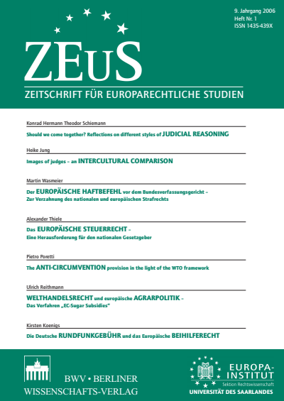 Cover der Ausgabe: ZEuS Zeitschrift für Europarechtliche Studien Jahrgang 9 (2006), Heft 1